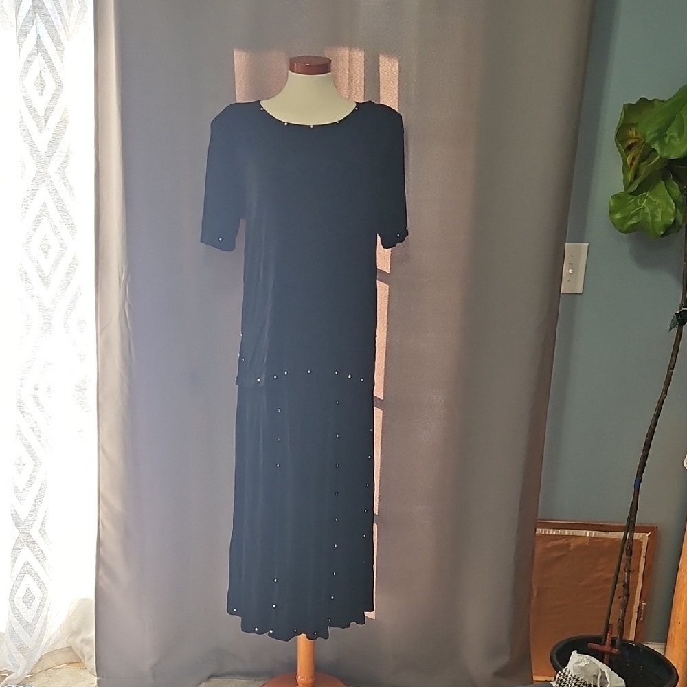 Chic Black Maxi Skirt & Top Set with Beaded Details